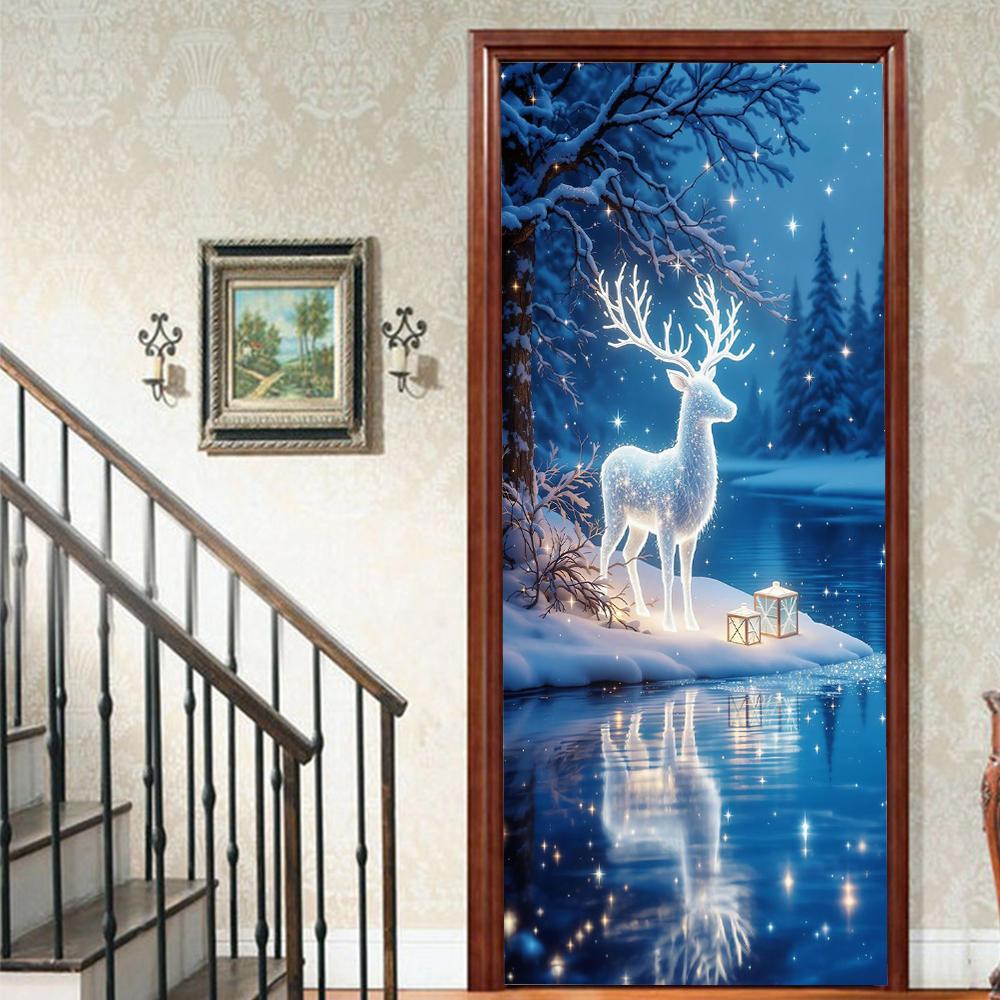 Christmas Tree PVC Self-Adhesive Waterproof Door Sticker Modern Simulation Door Mural Wallpaper Living Room Study Home Decor Art Door Poster