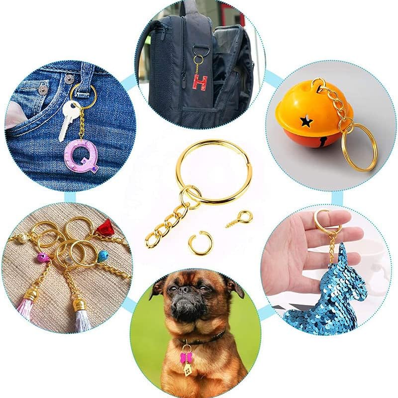 100pcs Gold Keychain Rings Metal Split Key Rings Chains Parts with Open Jump Rings for DIY Crafts Jewelry Making