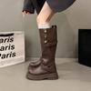 Imitation cowhide two wear retro British style thick heel thick-soled boots women's winter new boots tall and thin knight boots