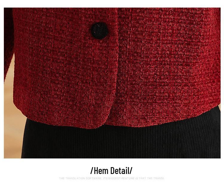 Genuine French Lapel Jacket: Women's Autumn/Winter Angora Red Wool Coat