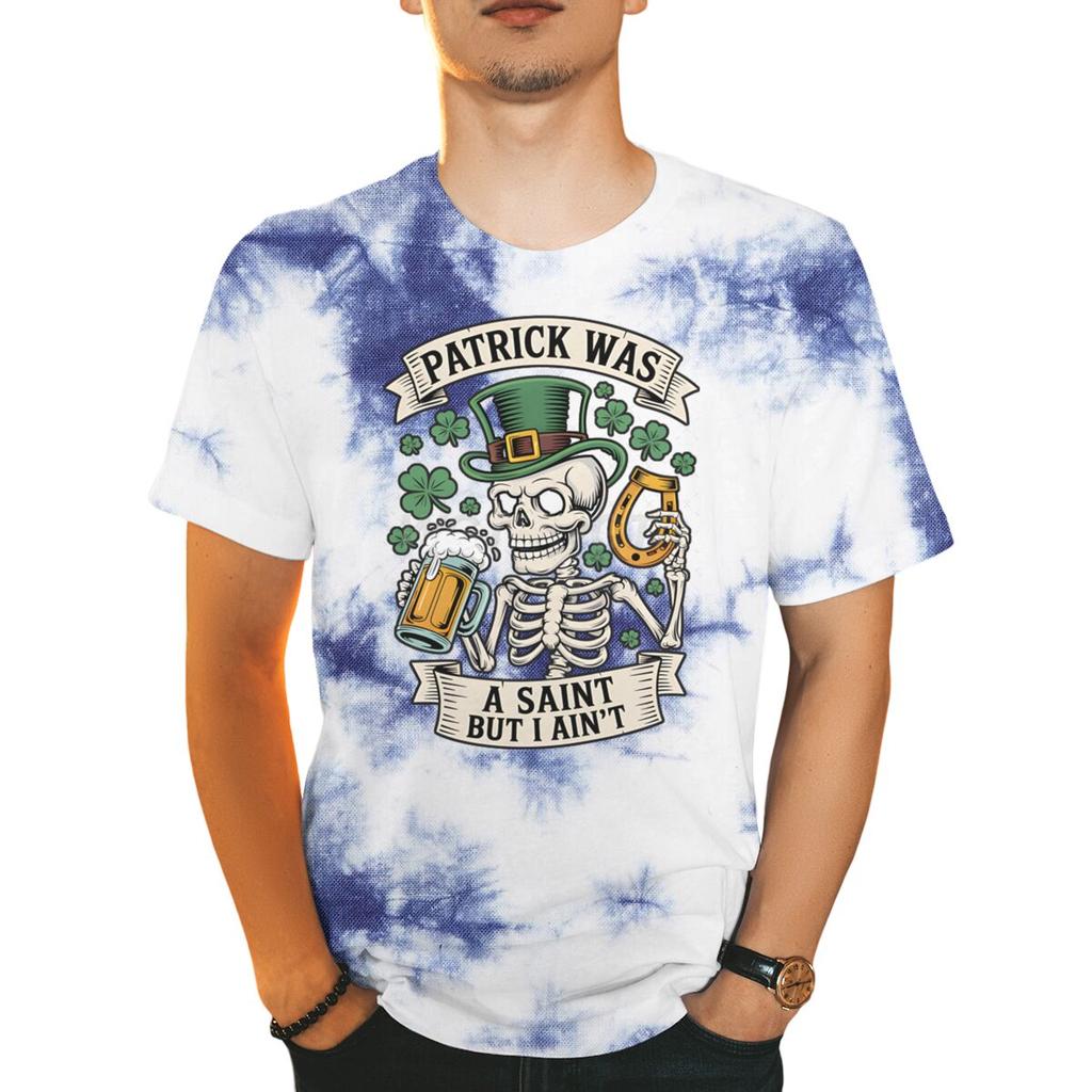 Unisexs St Patricks Day Shirt Patrick Was A Saint I Aint Print TShirt Irish Day Shirt Funny Skeleton Shamrock Leaves Graphic Tee