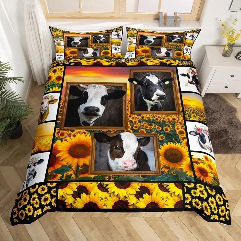 Animal print cow comforter sets HD duvet cover pillowcase kids bedding set boy girl Home bedroom decor 140x200cm