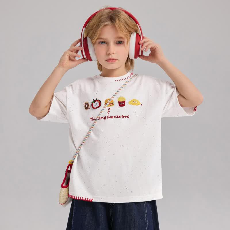 Kids' Pure Cotton Food Embroidery Short Sleeve T-Shirt