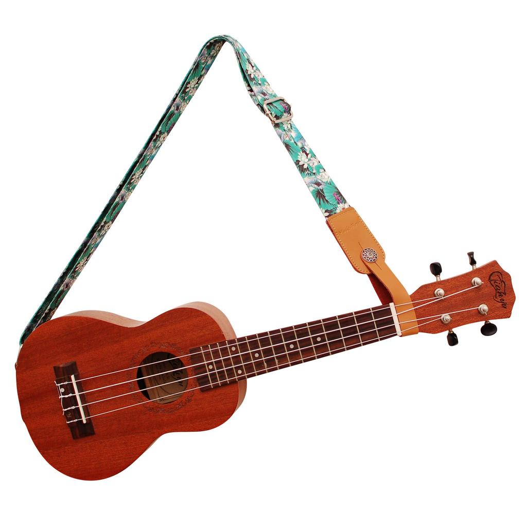 [MUSIC FIRST] Original design [Lotus] Soft nylon & genuine leather ukulele strap ukulele shoulder strap Includes one brand strap locker