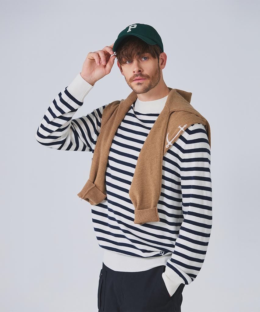Geonjiulleunseu Super Fine Merino Wool Striped Knit Mock Neck Collection