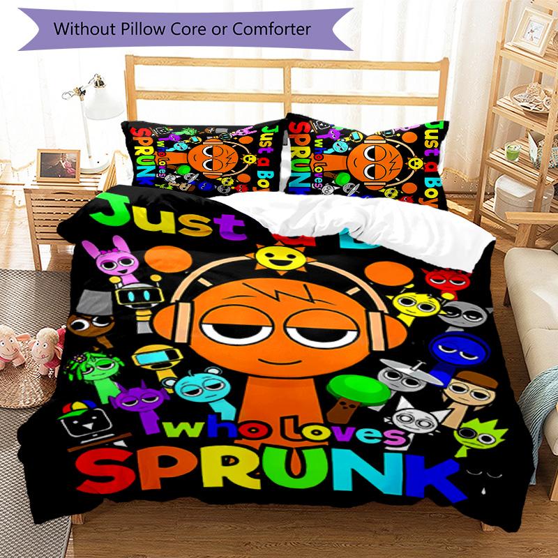 3pcs Sprunki Game pattern bedding set duvet cover set includes duvet cover &pillowcases, perfect all season bedroom decoration & gift