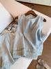 Blue 3D Lace Embroidered Two-Piece Women's Summer Set - Sleeveless Shirt + Shorts, New Chinese Style
