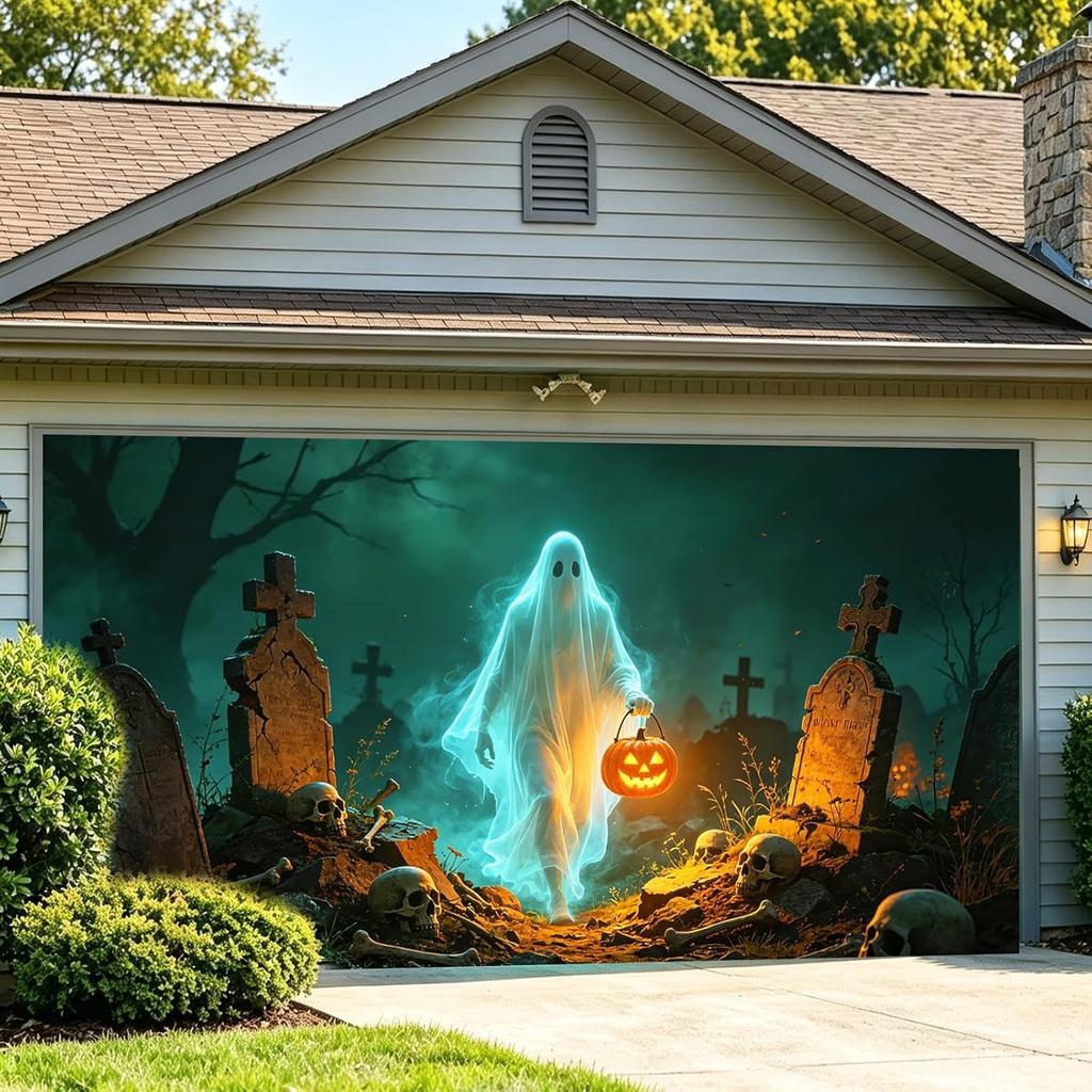 Halloween Garage Door Decorations 7 x 8 ft Skeleton Band Hanging Backdrop