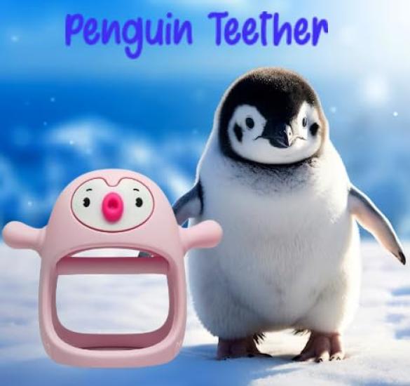 Cute Penguin Teething Mitt for Babies, Easy To Hold, Non-slip Design, Silicone Baby Teething Toy, Soothes Teething Pain, Penguin-shaped Nipple for