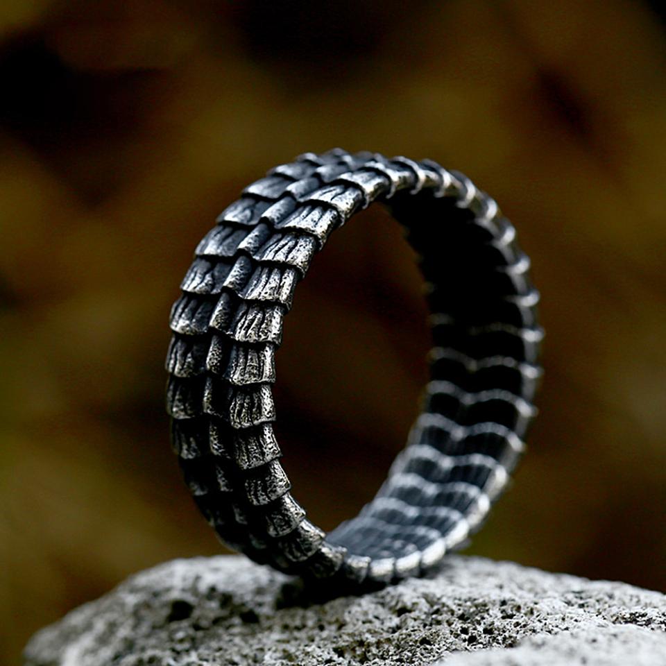 Punk Vintage Stainless Steel Dragon Scale Ring For Men Women Biker Hip Hop Animal Amulet Rings  Jewelry Gifts