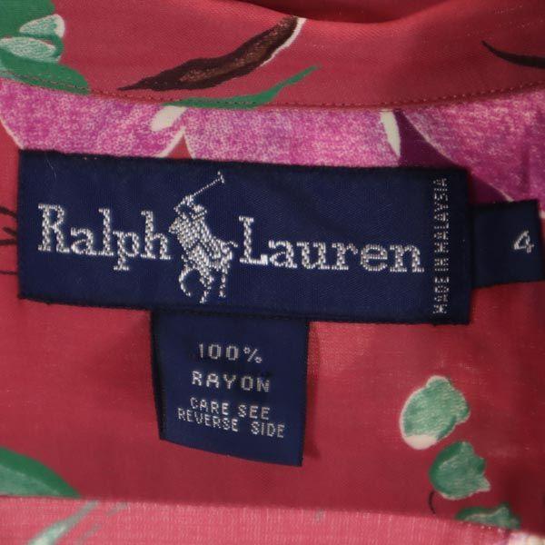 RALPH LAUREN Floral Short sleeve Open collar shirt 4 Pink Open collar Women Used