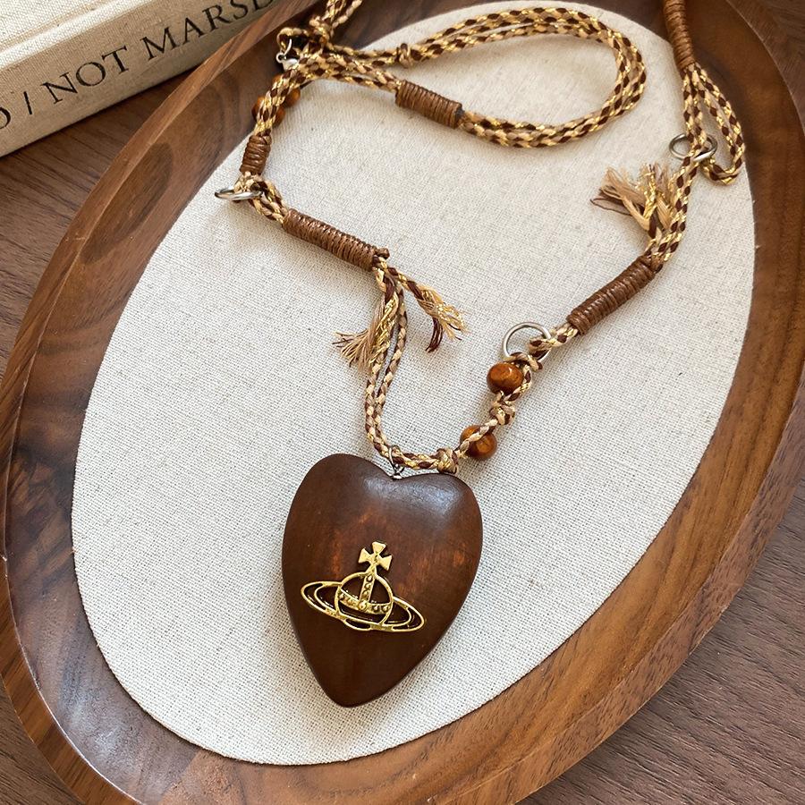 Retro style coffee fabric acrylic love necklace light luxury sweater chain versatile necklace women