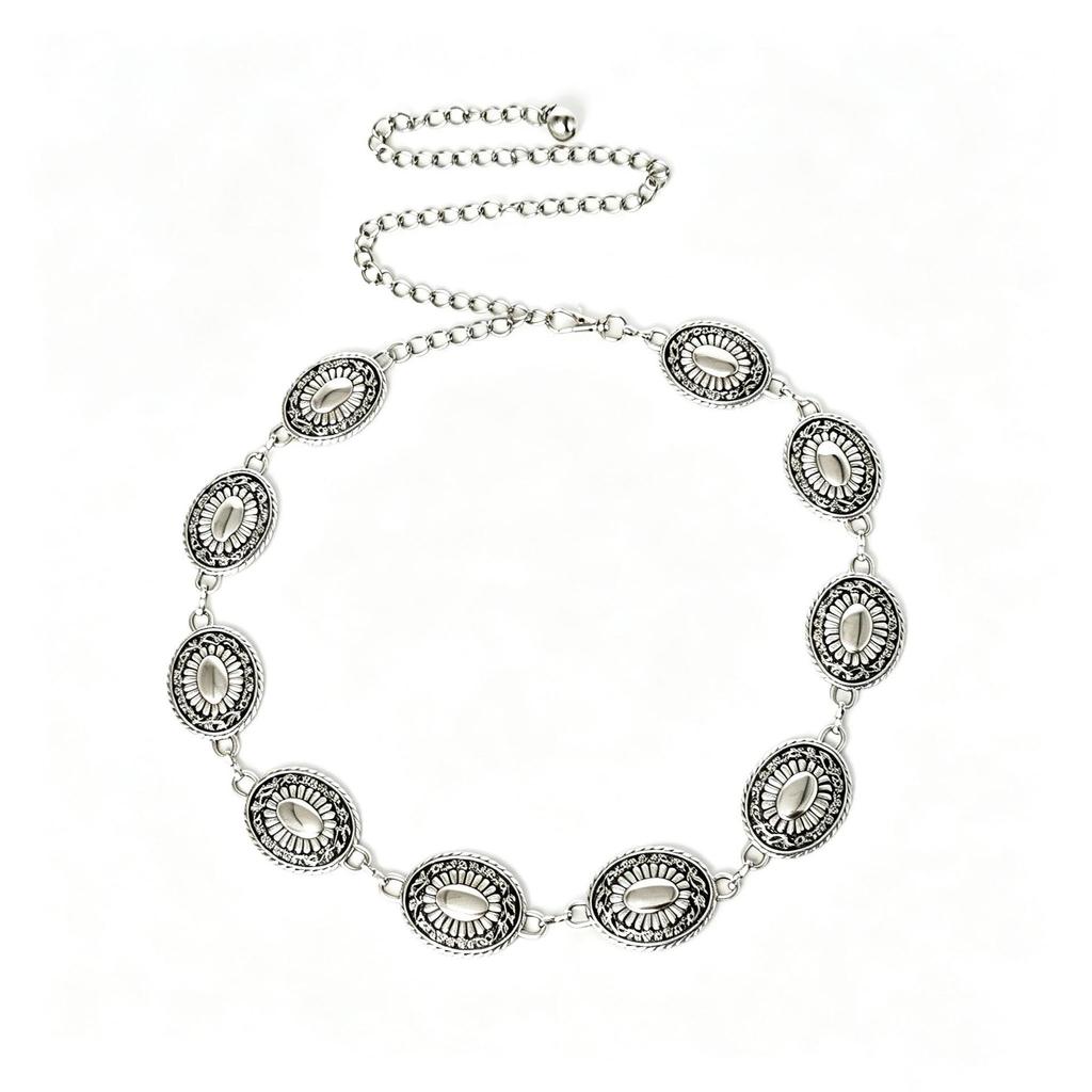 Vintage Alloy Carved Metal Waist Chain - Western Ethnic Style Accessory for Women's Dresses