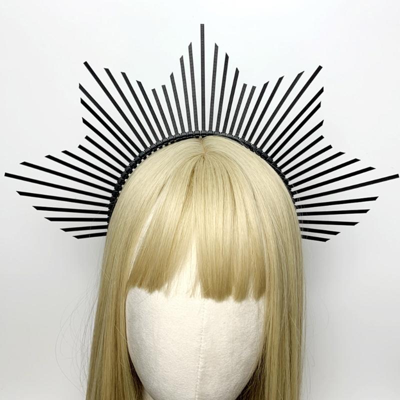 Dark Headband Angel Crown Headband Bridal Tiaras Divine Princess Headpiece Hair Hoop Baroque Spiked Tiaras