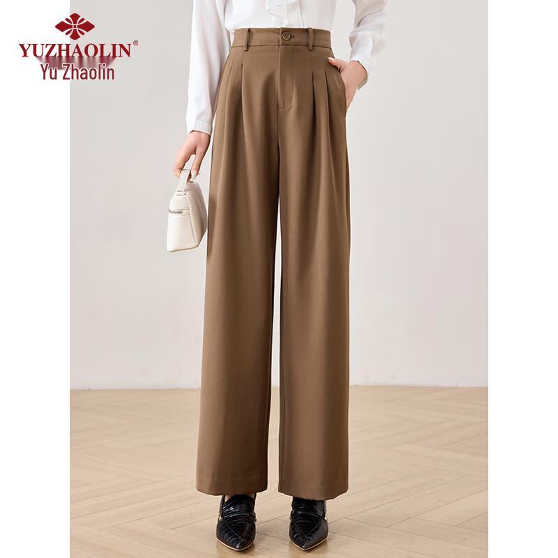 Yu Zhaolin Women s High-Waist Straight Leg Drape Pants - Caramel L