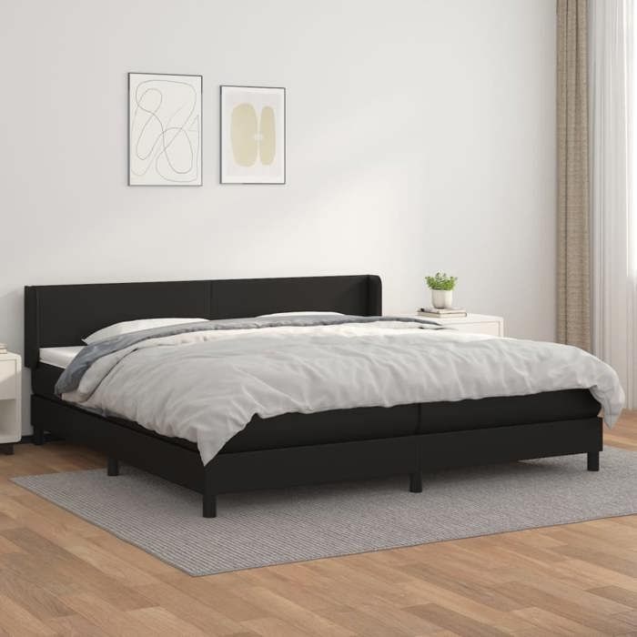 Maison Exclusive - Sommier à lattes de lit avec matelas Noir 200x200 cm Similicuir