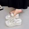 Super high heel slope heel cool slippers spring new fashion belt buckle simple style small person height wear sandals