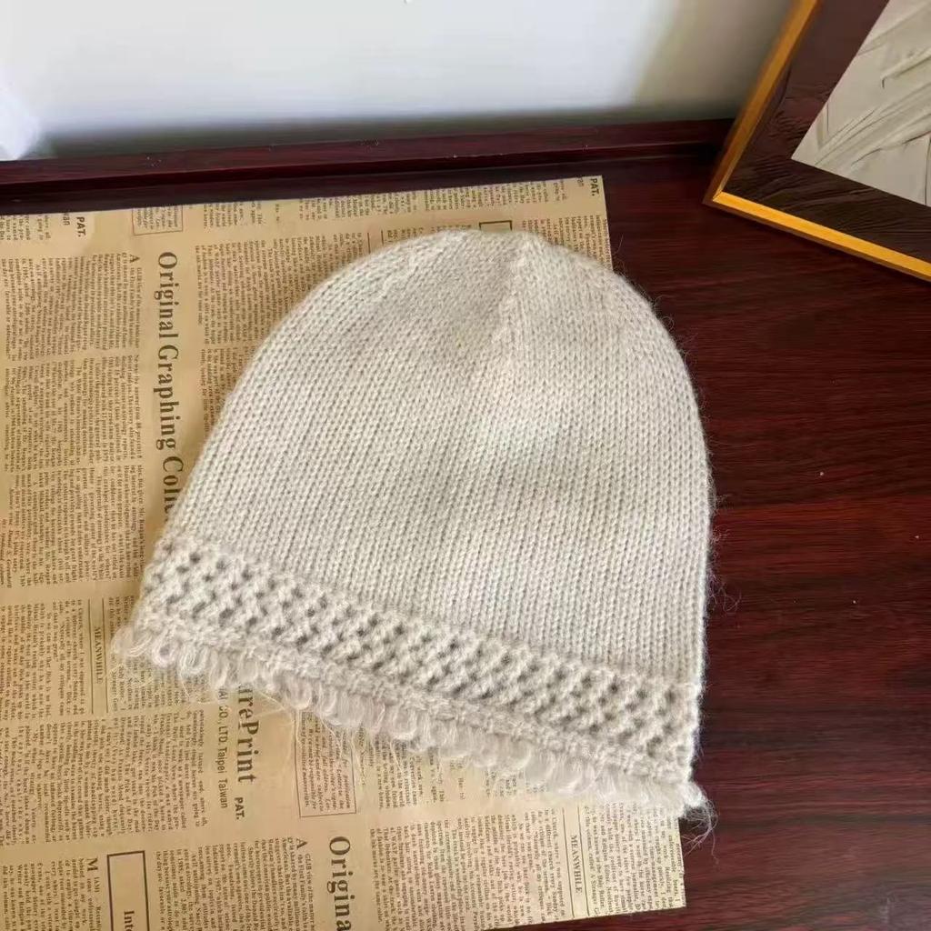 New Fashionable Tassel Edged Knitted Hat for Women  Versatile Face Showing Small Woolen Cold Hat  Korean Style Trendy Hat