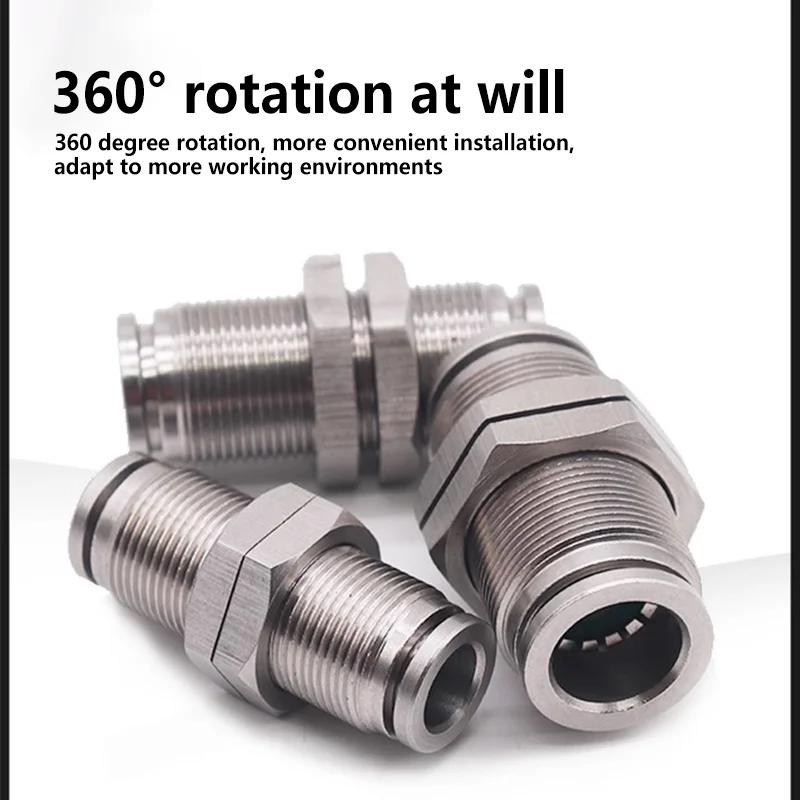 10PCS PM 304 Stainless Steel Fitting Metal Pneumatic Quick Coupling -4/6/8/10/12/14/16mm Push In air Hose Connector