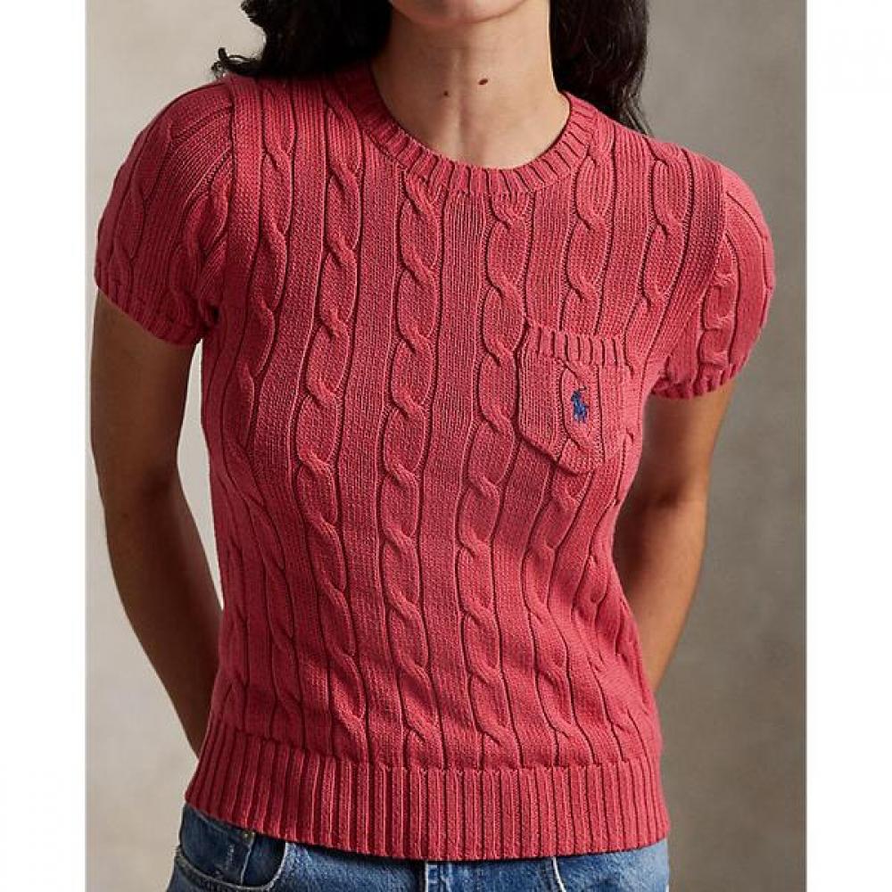 Polo Ralph Lauren Women S Cable Knit Cotton Short Sleeve Sweater