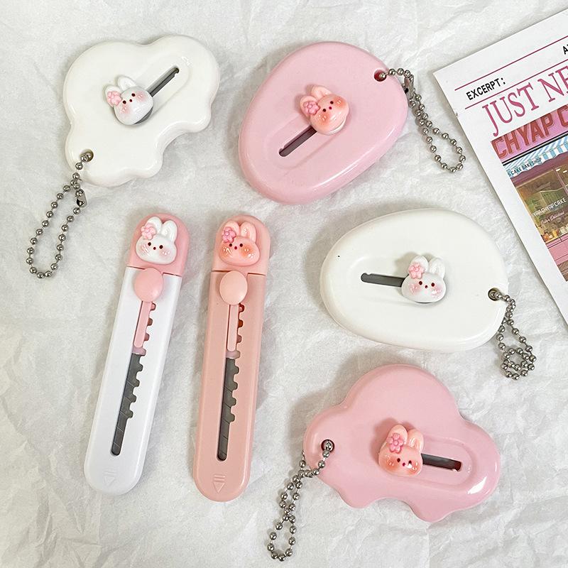 Cute Cartoon Bunny Art Utility Knife Mini Pocket Box Knife Paper Cutter Craft Wrapping Refillable Blade Stationery Cutter