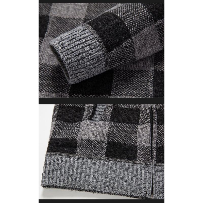 Hooded Men's Zipper Loose Plaid Jacket Long Sleeve Contrast Cardigan Top