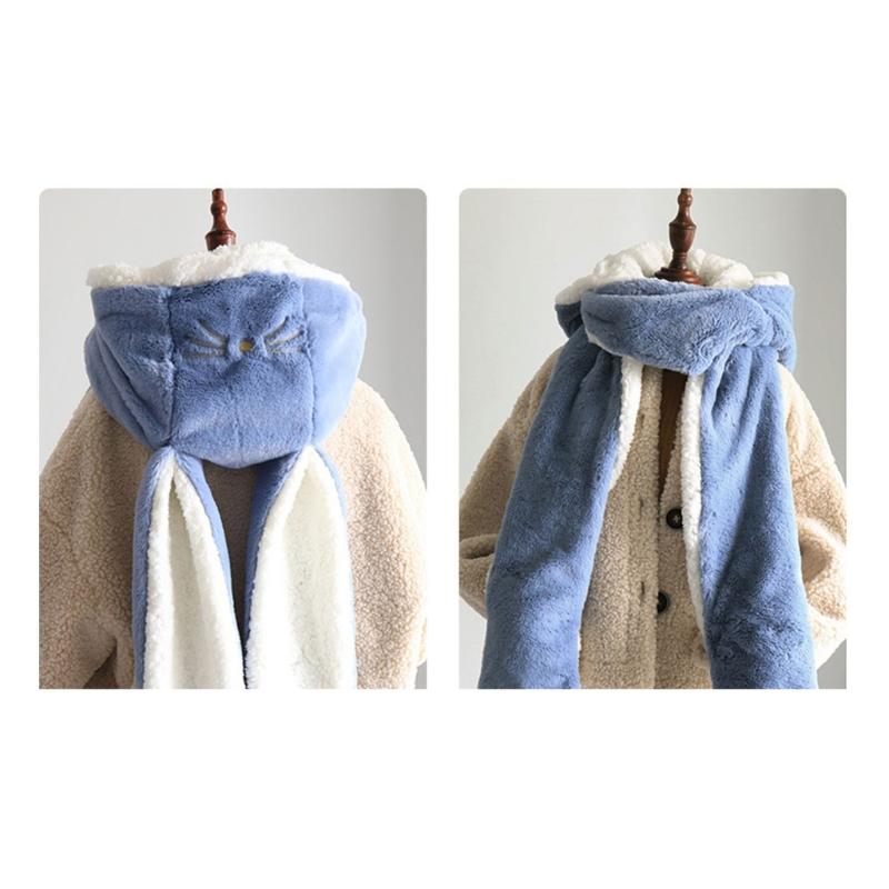 3in1 Winter Hat Glove Scarf Set Warmer Soft Plush Cartoon Rabbit Hat for Student