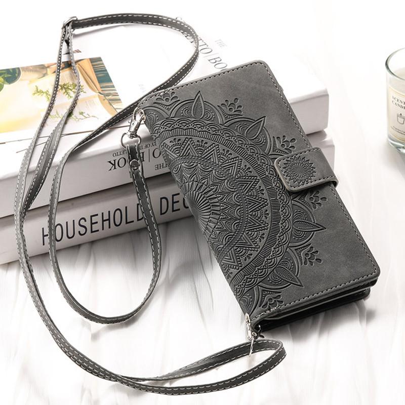 Lanyard Flip Leather Phone Case for iPhone 17 Pro Max 16 Plus 15 14 13 12 11 X XS XR Samsung S25 Ultra S24 FE S23 S22 S21 A17 Zipper Wallet Card Cover