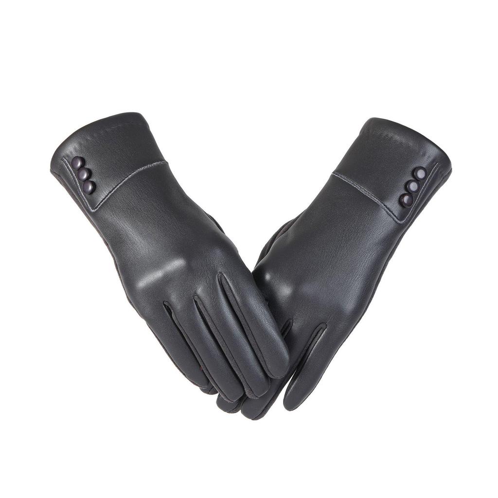 Women's Winter PU Leather Touchscreen Gloves – Fashionable, Windproof & Warm for Outdoor Cycling