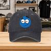 1pc New Blue Squinting Expression Washed Baseball Cap Premium Versatile Outdoor Accessory Unisex Duckbill Hat Fashionable Tre