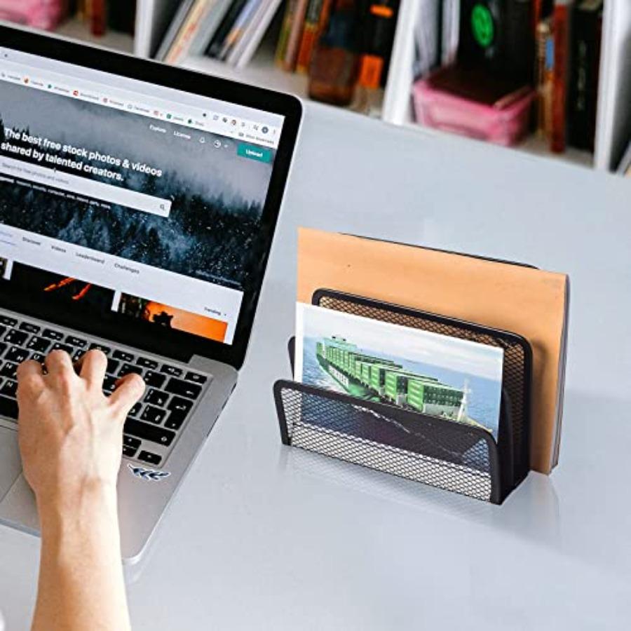 Wishacc Desk Mail Organizer Small File Holders Letter Metal Mesh Document/Filing/Folders/Paper Organizer for Desktop - Efficien