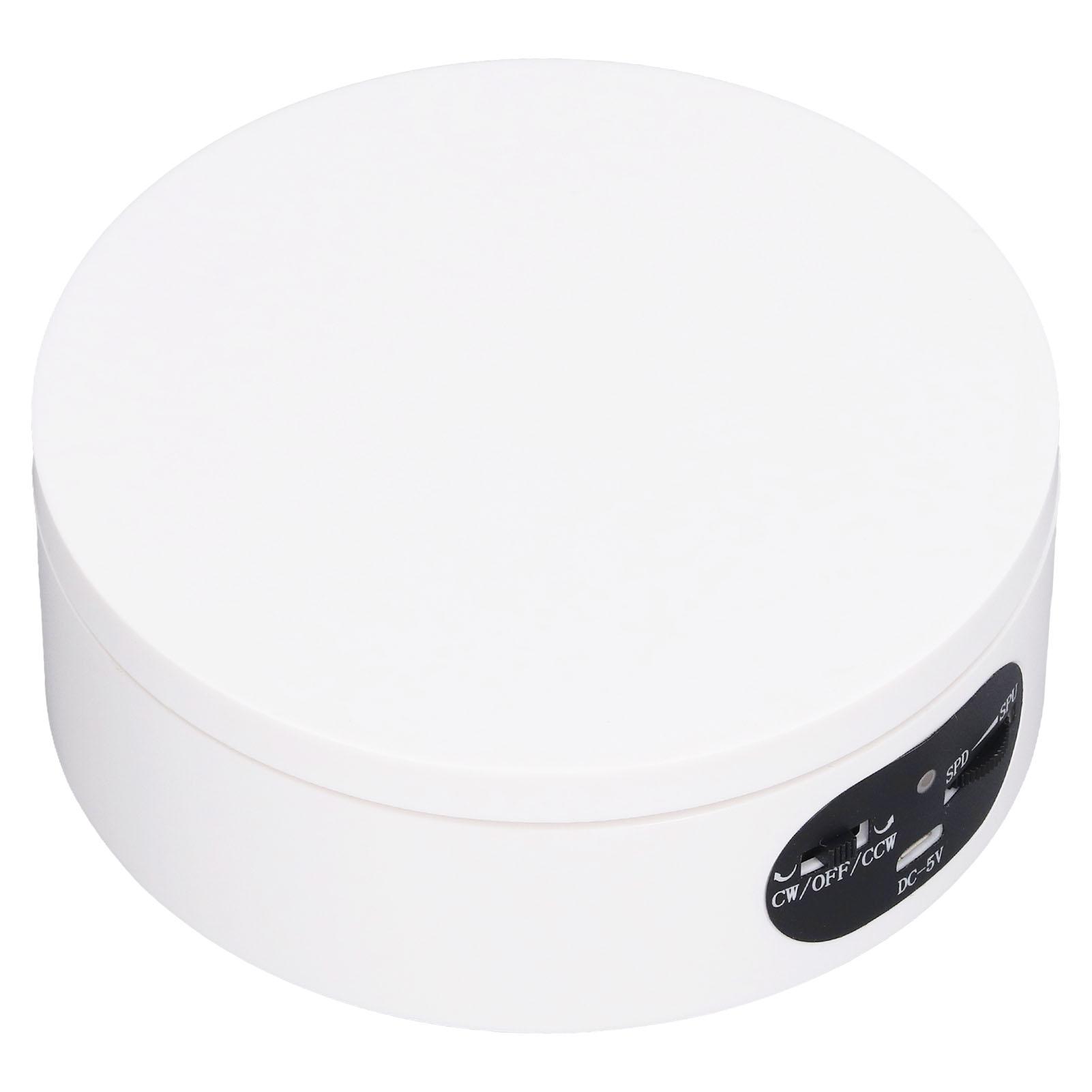 

Rotating Display Stand 5.5lb Load Capacity 360 Degree Photography Turntable Plug in Battery Knob Speed Control White