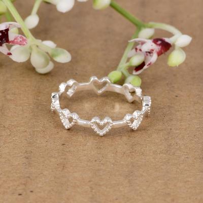 Minimalist Heart Band Ring, 925 Sterling Silver Stackable Love Ring, Cute Heart Design Romantic Jewelry Gift for Women