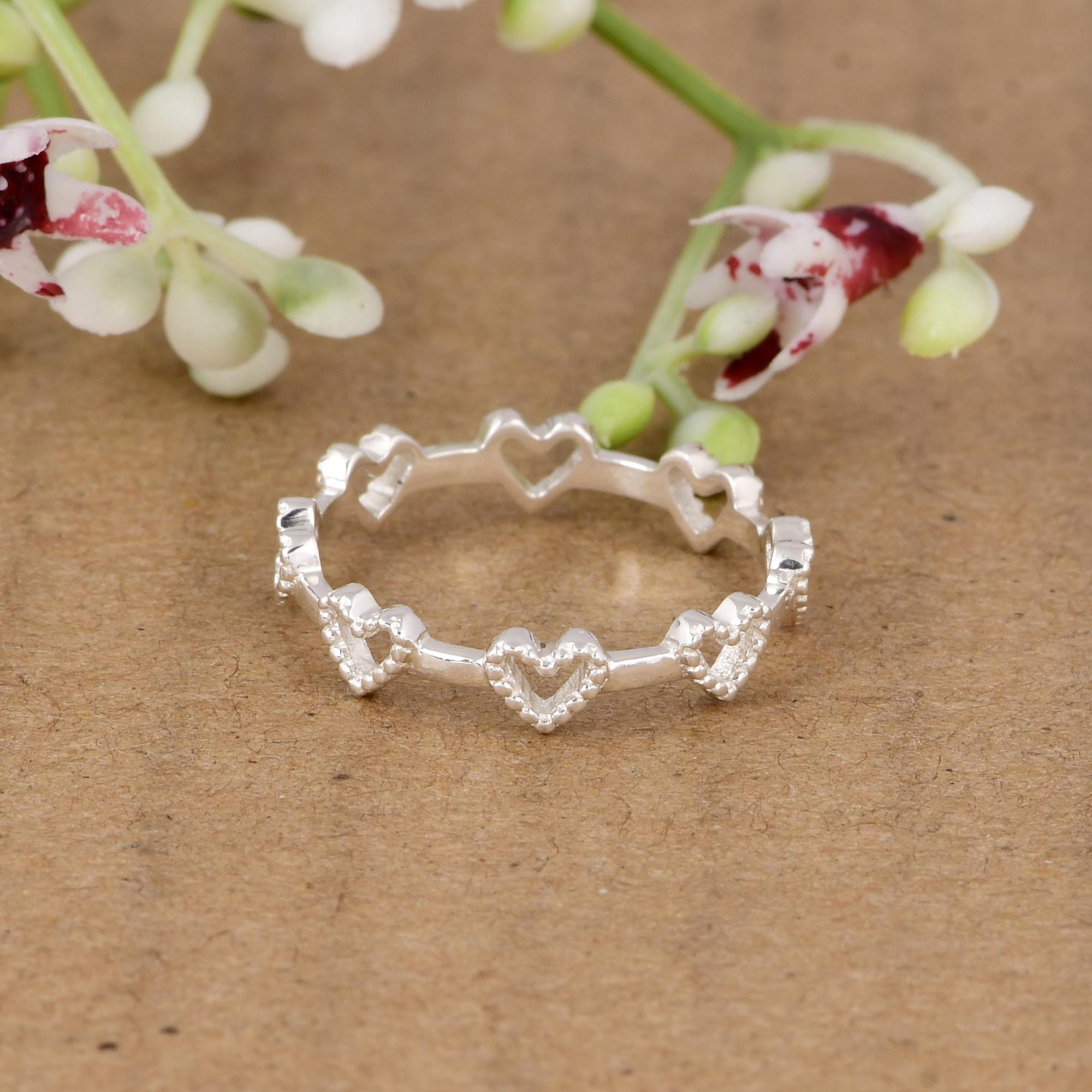 Minimalist Heart Band Ring, 925 Sterling Silver Stackable Love Ring, Cute Heart Design Romantic Jewelry Gift for Women 5