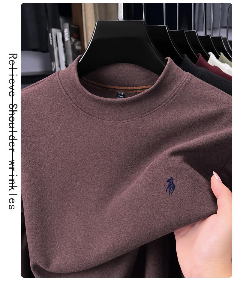 Men's Winter Fleece Hoodie Casual High-End Round Neck T-Shirt 2025 Thick Base Layer