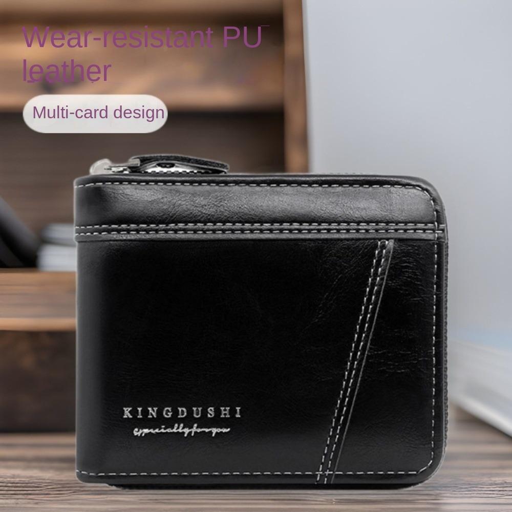 

Pu Male Coin Purse Zipper Business Card Holder Small Men s Short Wallet Travel кавовий
