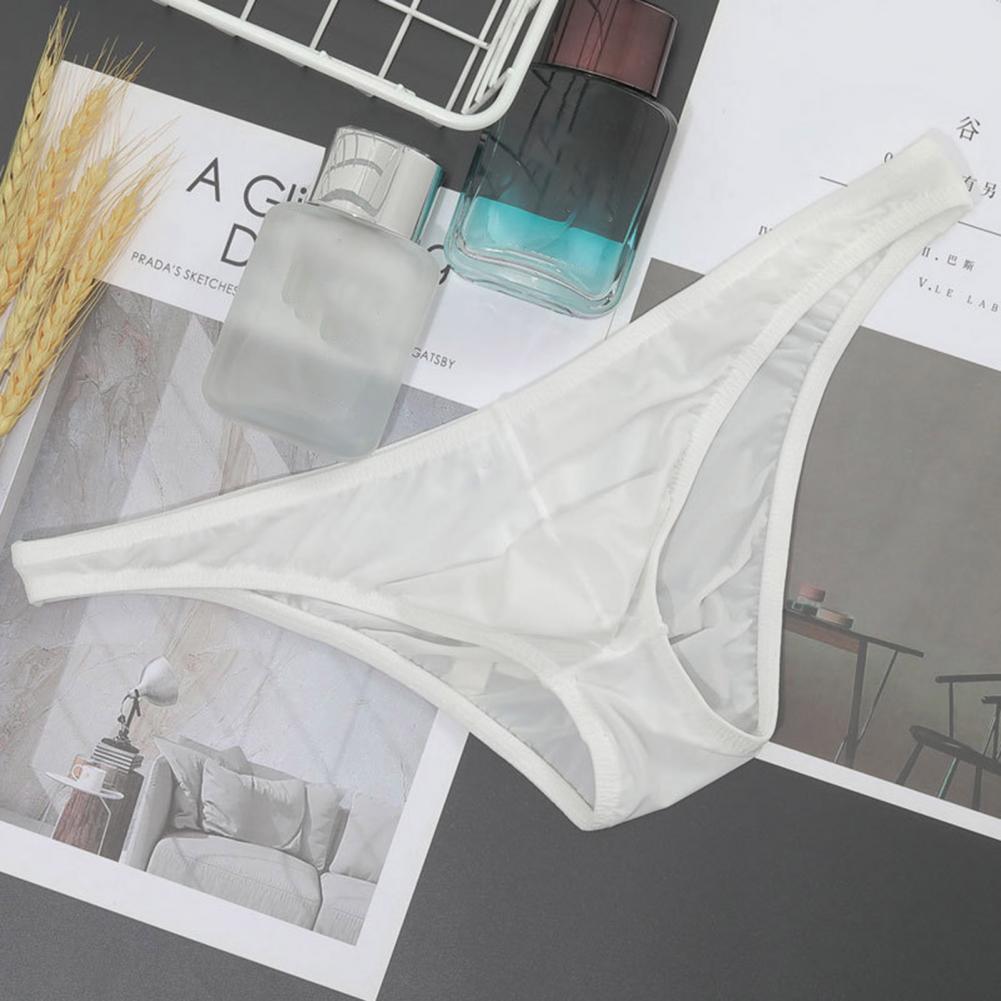 Men Briefs Ice Silk Ultra-Thin Low-Waist Underwear U-Convex Solid Color Elastic Breathable Panties Daily Wear