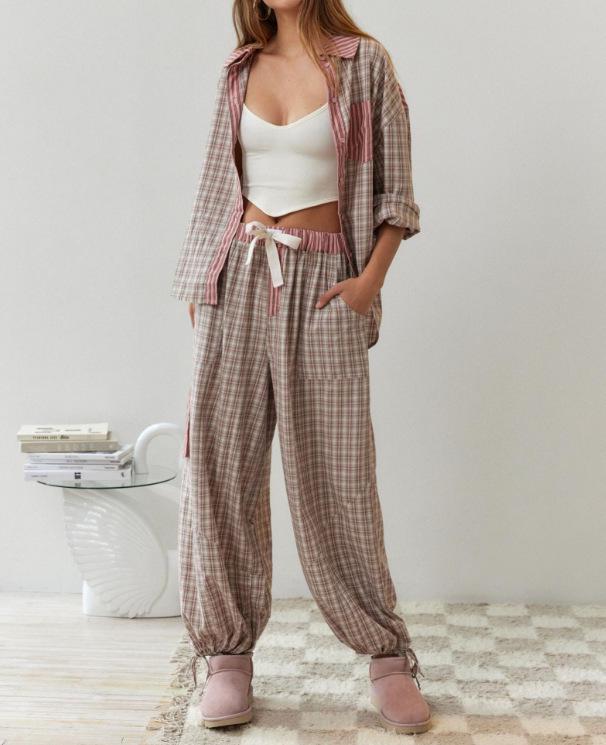 Women's Plaid Long Sleeve Pajama Set - 2025 Autumn Collection