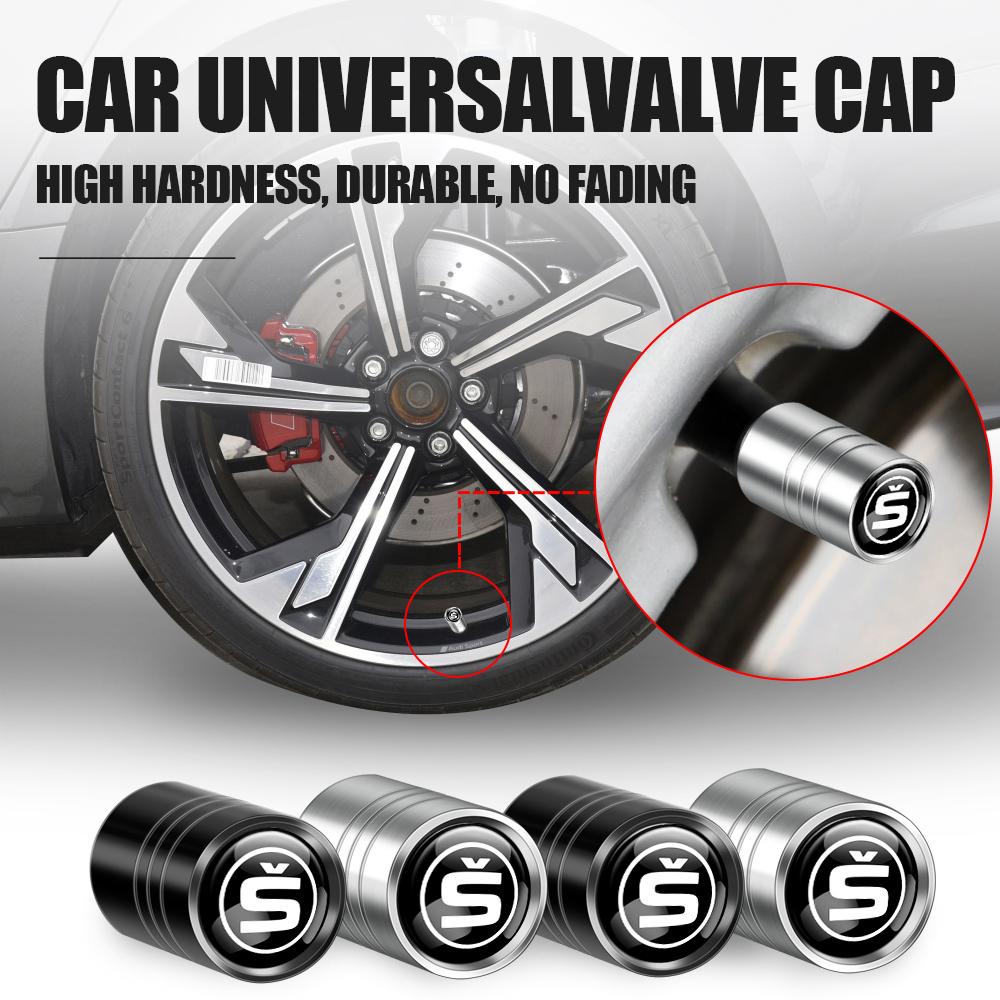 4pcs Car S Badges Wheel Tire Valve Caps Tyre Stem Covers MB33 Auto Accessories For Skoda Fabia Octavia 3 2 a5 Karoq Rapid Kodiaq Yeti