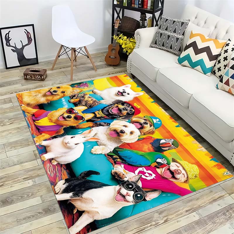 Cute Dogs Garden Area Rug, Pet Playground Floor Mat