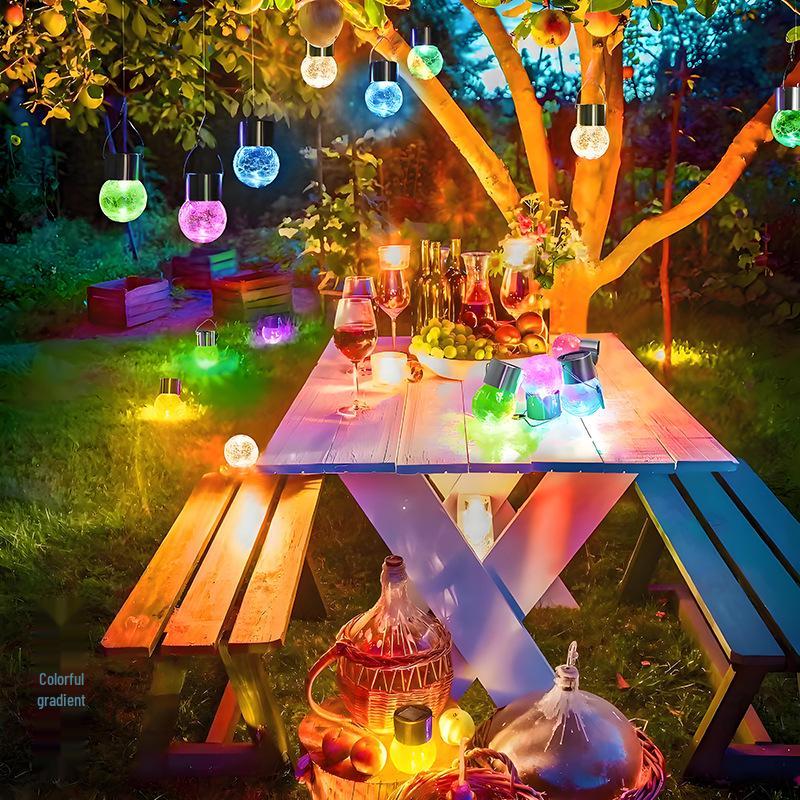 Solar-Powered Crackle Glass Hanging Lamp - Outdoor Waterproof Garden Decoration