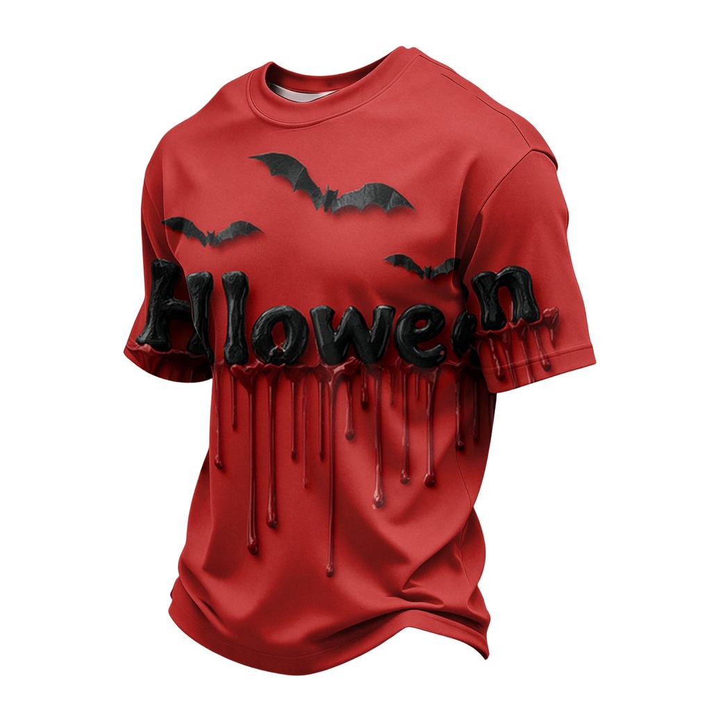 Men's Casual Short Sleeve T-Shirt Lightweight Breathable Fabric Crew Neck Halloween Eye Pattern Printed Top for Everyday Wear