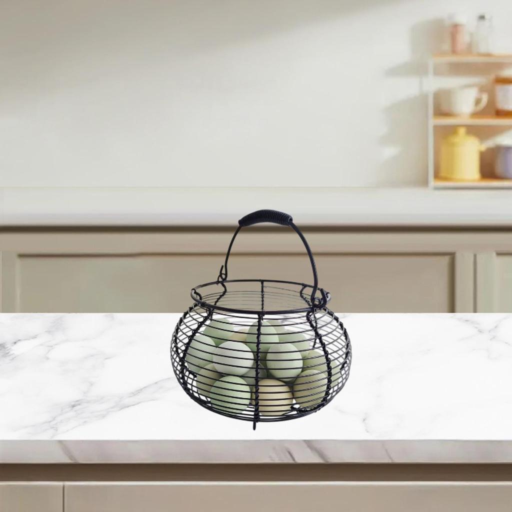 Egg Basket Storage, Wire Metal Basket, Collecting with Handle, Round Iron Mesh, Versatile