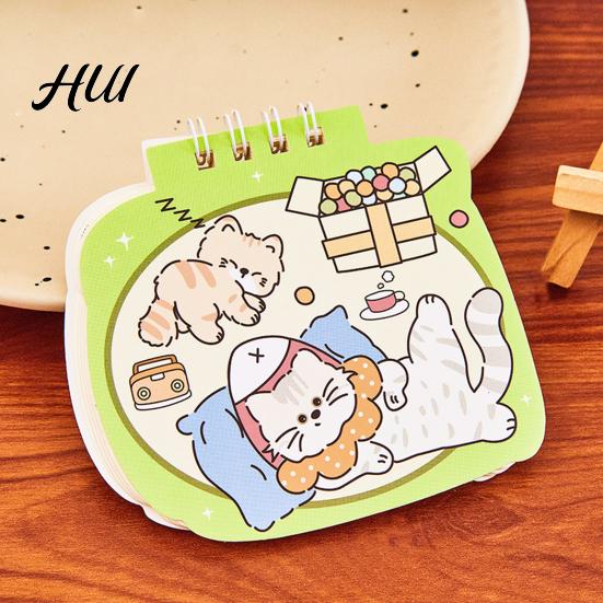 Thickened Inner Pages Journal Cat Mini Spiral Notebooks 3.6 X 3.8 Inch Top-Wire Bound Memo Pads, Travel Notebook Cartoon 50 Notepads, Kawaii