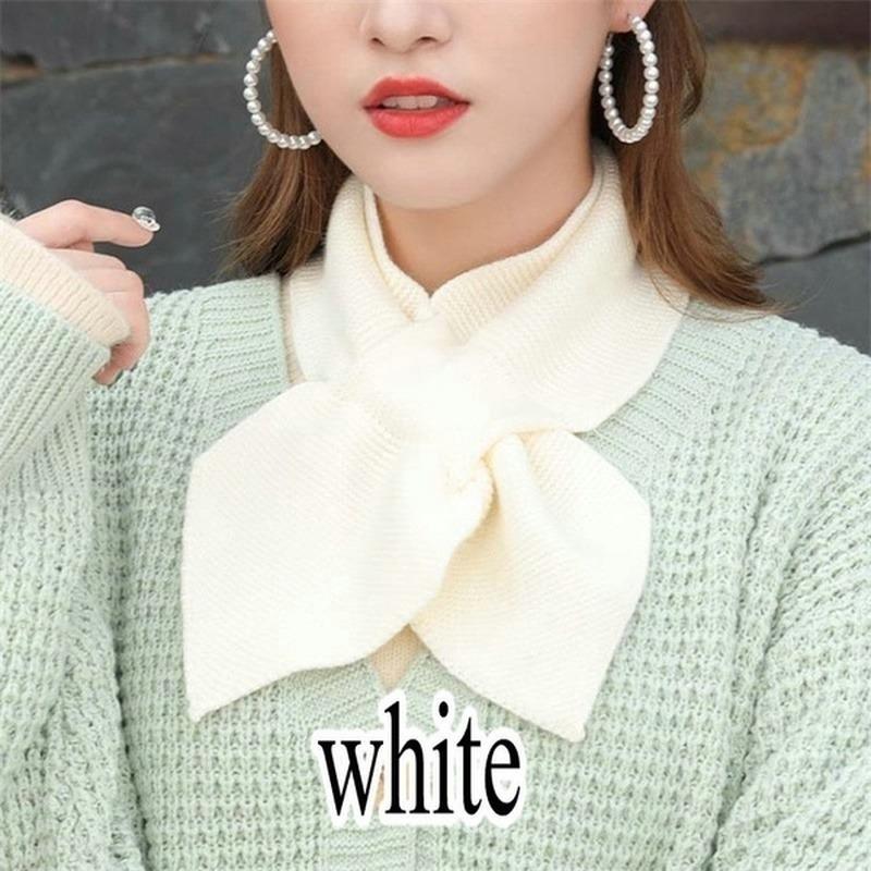 Autumn Winter Scarf Soft Neck Scarf Girls Knitted Sweater Bowtie Women Casual Cross Fishtail Scarf Straps Ladies Shawl