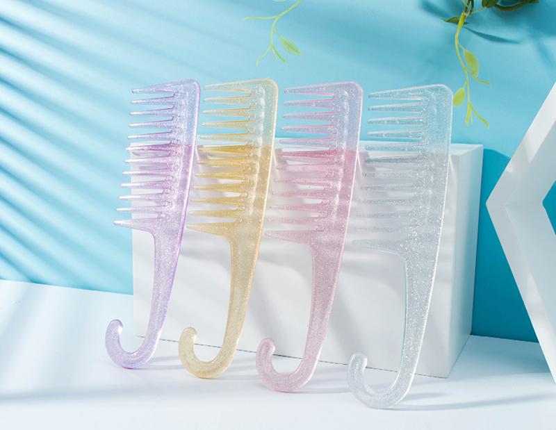 4pcs crystal plastic wide toothed comb hook handle toreduce hair loss hair salon dyeing styling brush Special for real hair wigs