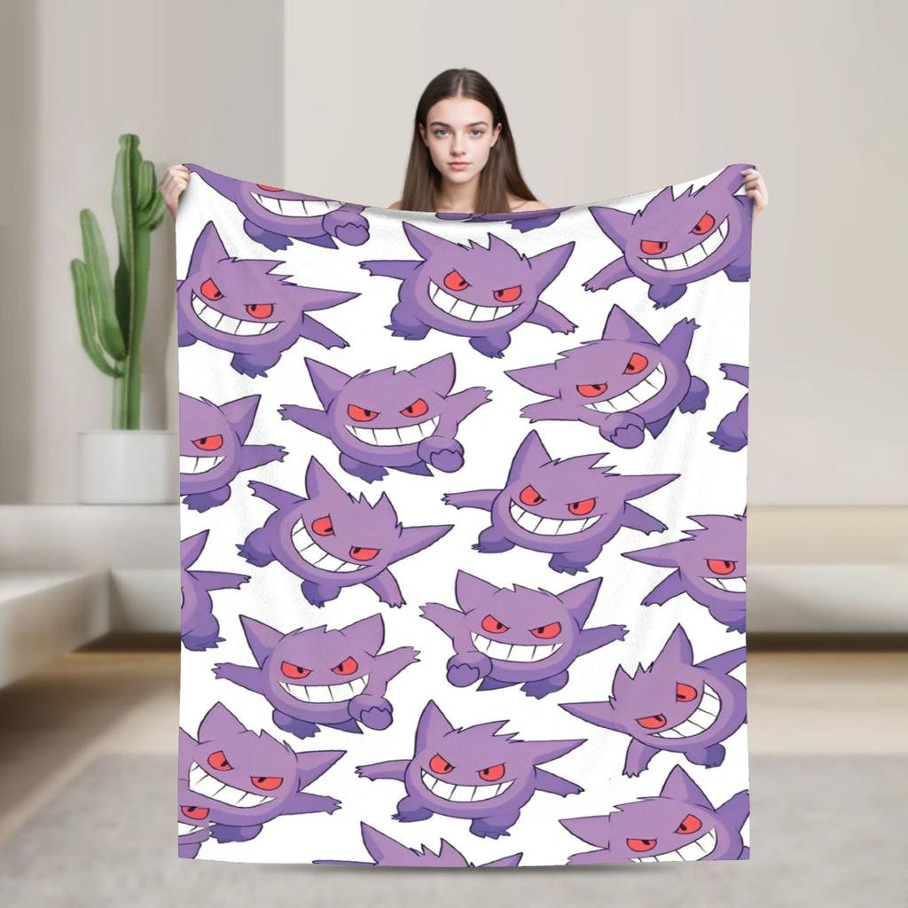 Anime Gengar Dark Pattern Blankets Quality Warm Pokemoned Throw Blanket Spring Decorative Bedroom Print Bedspread