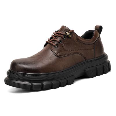 Patchwork in vera pelle Punta rotonda Suola spessa Platform Tacco grosso Stivali da uomo Stringati Moda Punk Western Scarpe da strada