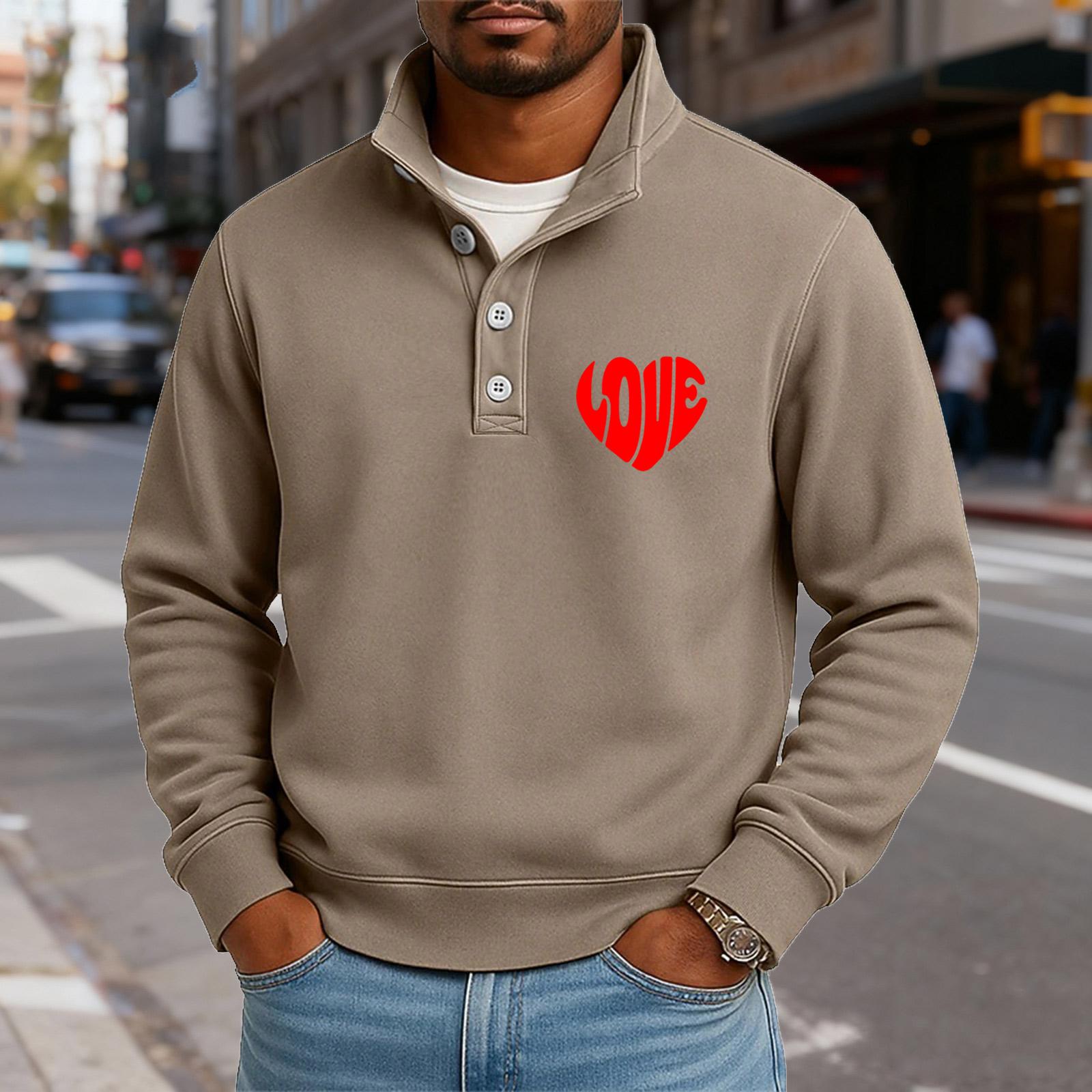 

Мужской повседневный топ с воротником-стойкой и длинными рукавами, с принтом, на пуговицах, свитшот M хаки