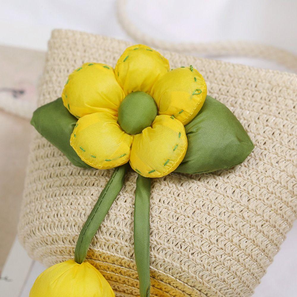 Girl Handmade Woven Straw Bag Summer Coin Purse Flower Storage Basket Zipper Photo Props Crossbody Handbag